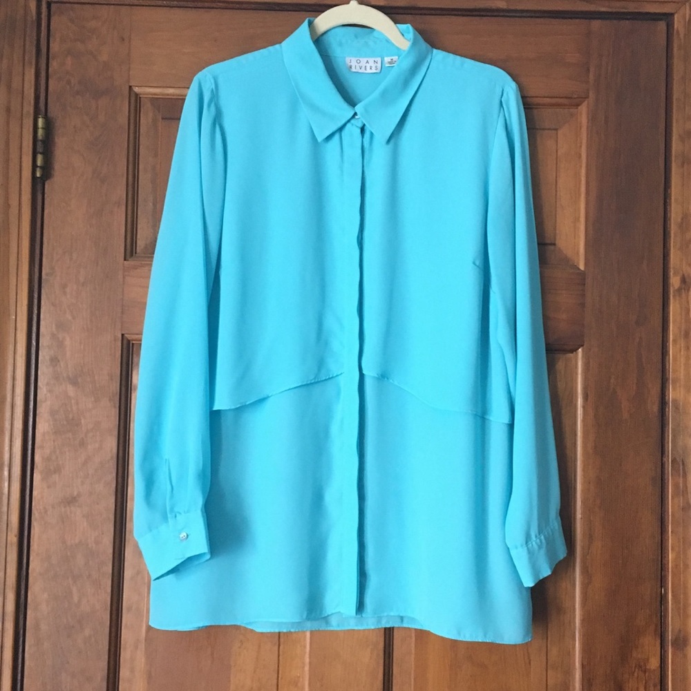 Turquoise Joan Rivers Button Front Layered Blouse